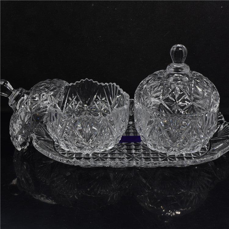 Crystal Candy Jar Set with Lid and Glass Tray