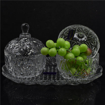 Crystal Candy Jar Set with Lid and Glass Tray