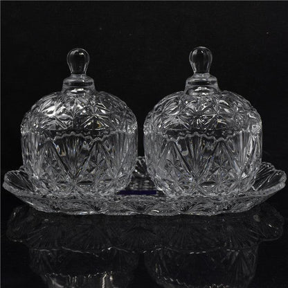 Crystal Candy Jar Set with Lid and Glass Tray