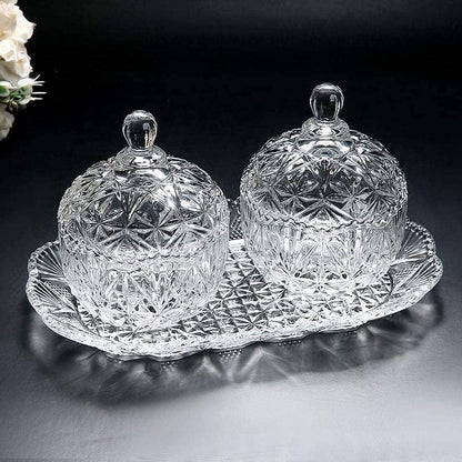 Crystal Candy Jar Set with Lid and Glass Tray