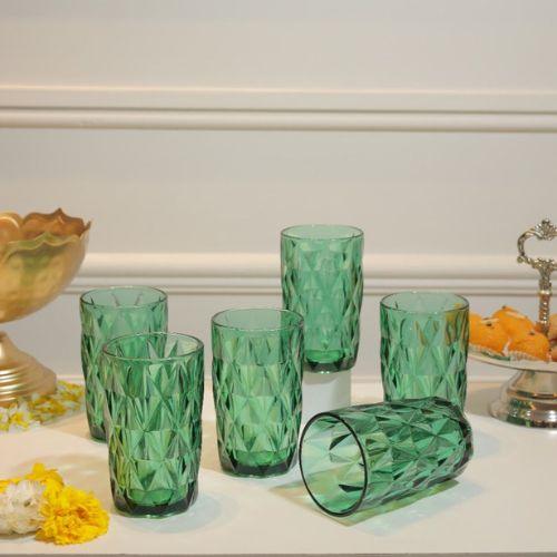 Green Tinted Tumbler Glasses | Set of 6 | 400 ml