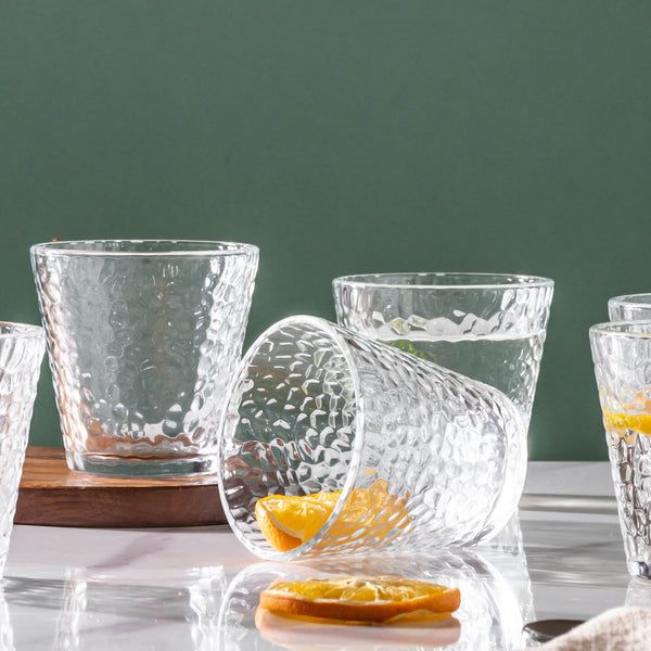 Transparent Pebble Textured Glasses | Set of 6 | 275 ml