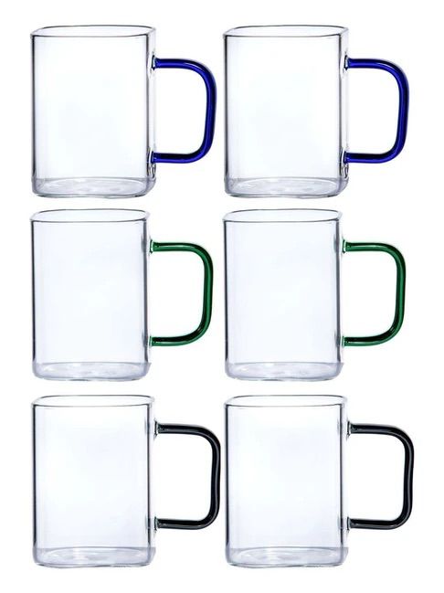 Transparent Coloured Handle Mug | Set of 6