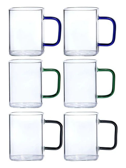 Transparent Coloured Handle Mug | Set of 6