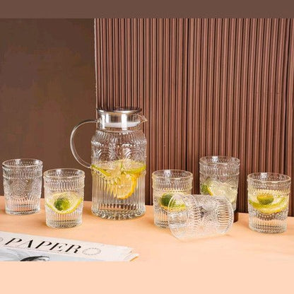 Embossed Transparent Glass Jug Set with 6 Glasses