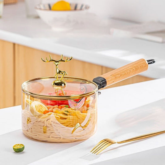 Amber Color High Borosilicate Heat Resistant Glass Saucepan