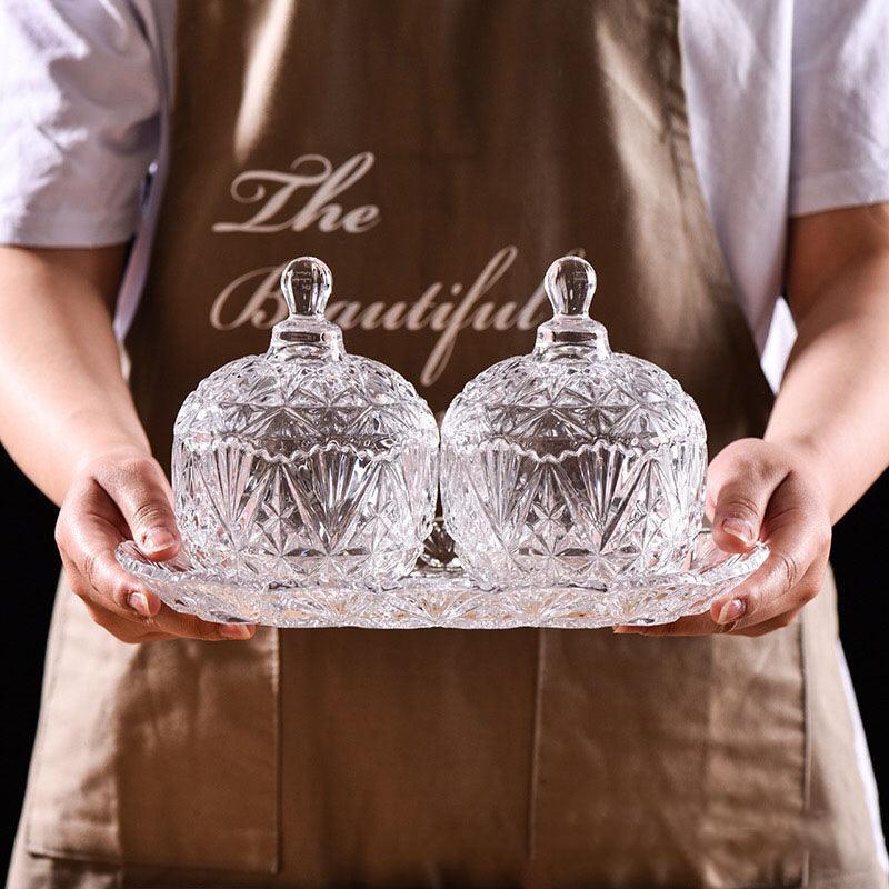 Crystal Candy Jar Set with Lid and Glass Tray