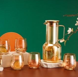 Amber Color Juice Jug Set with 6 Glasses