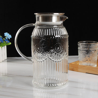 Embossed Transparent Glass Jug Set with 6 Glasses