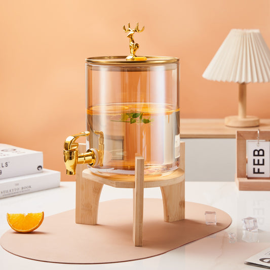 Amber Color Detox Water Dispenser with Wooden Stand 3.6 Liter