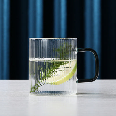Ribbed Glass Mug with color Handle Set of 4
