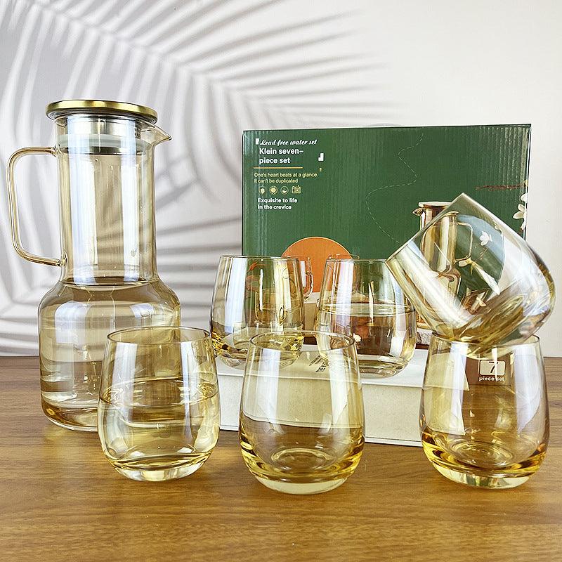 Amber Color Juice Jug Set with 6 Glasses