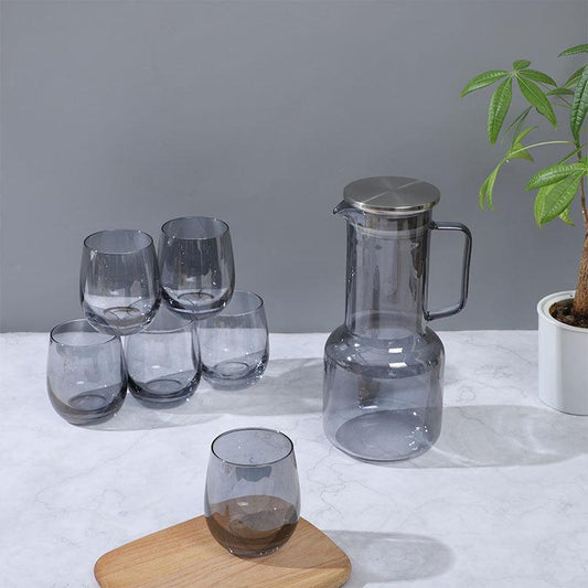 Smokey Grey Juice Jug Set with 6 Glasses