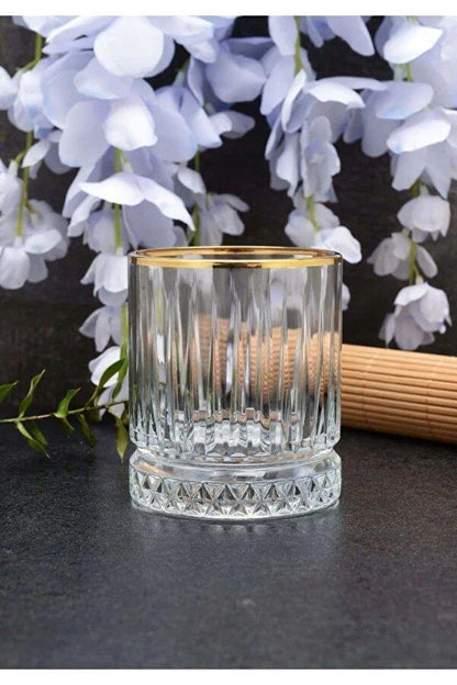 Set of 6 Italian Shape Whiskey Glass With Gold Rim