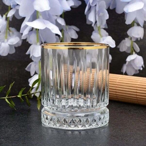 Set of 6 Italian Shape Whiskey Glass With Gold Rim