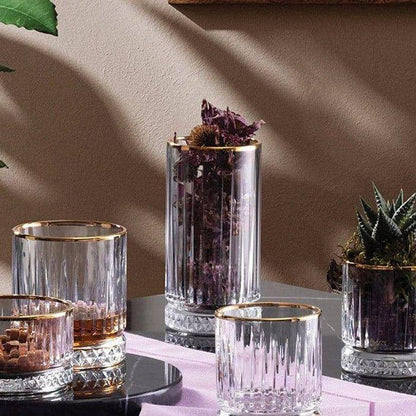Tall Crystal Water Tumbler With Gold Rim Set of 6