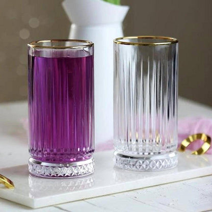 Tall Crystal Water Tumbler With Gold Rim Set of 6