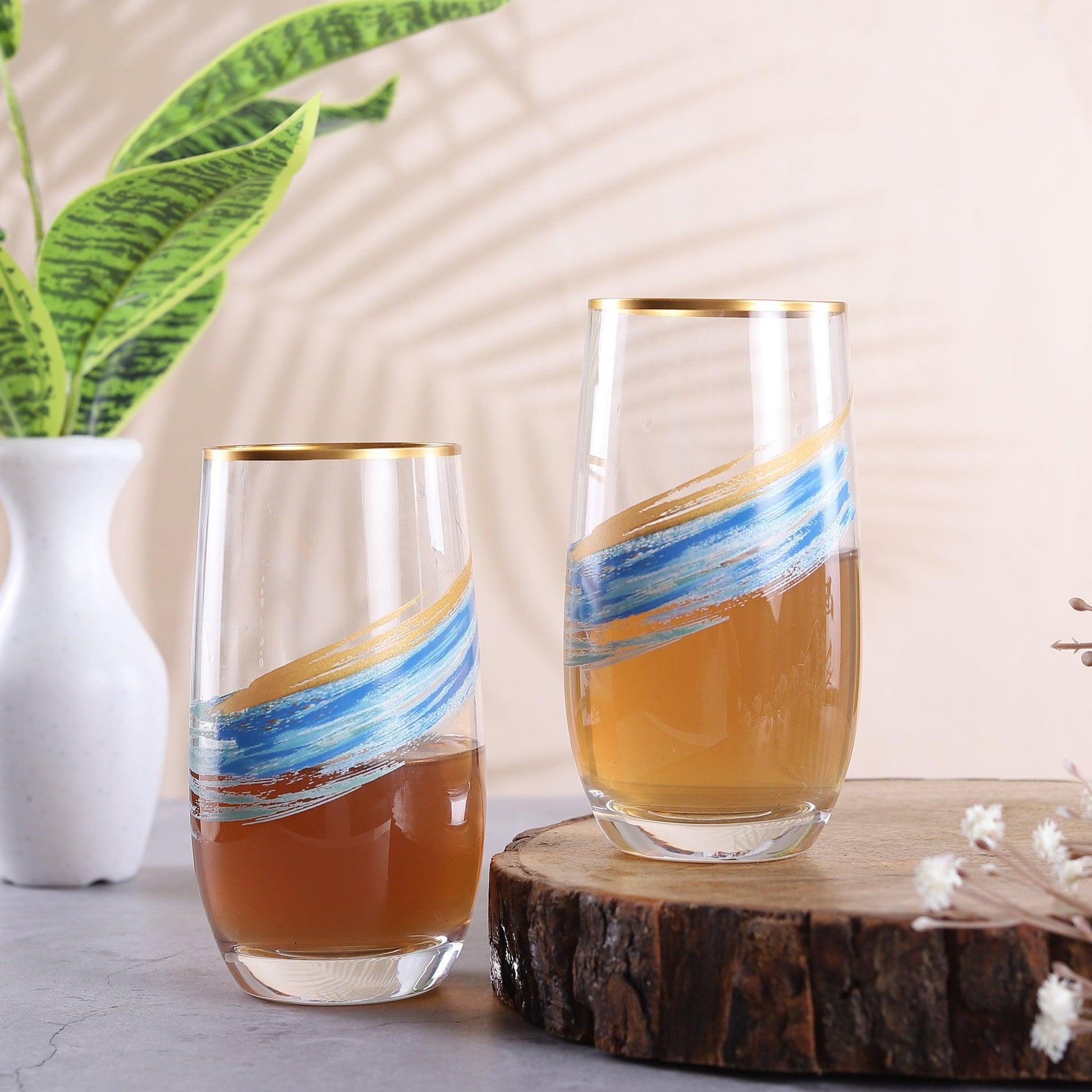 All Time Favourite Turkish Blue and Golden Stroke Glasses ( Set of 6 ) ** Limited Edition** - Amora Crockery