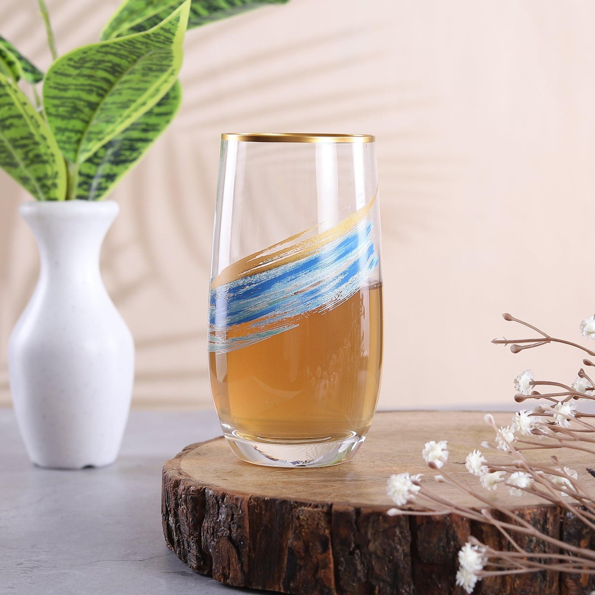All Time Favourite Turkish Blue and Golden Stroke Glasses ( Set of 6 ) ** Limited Edition** - Amora Crockery