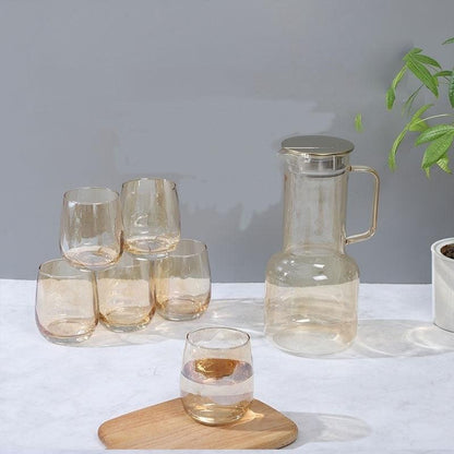 Amber Color Juice Jug Set with 6 Glasses