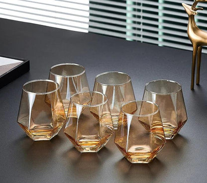 Diamond Amber Color Glass Jug Set with 6 Glasses - Amora Crockery