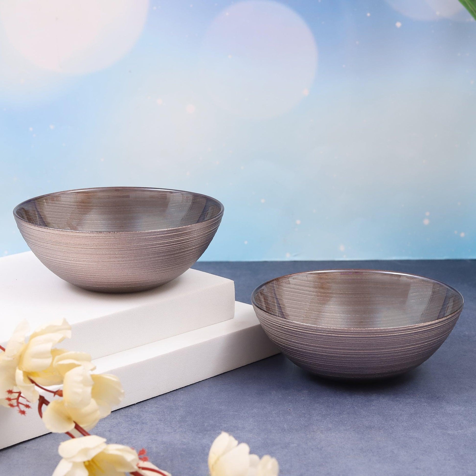 Glossy Coffee Color Hand Made Bowls 13cm ( Set of 2 ) - Amora Crockery