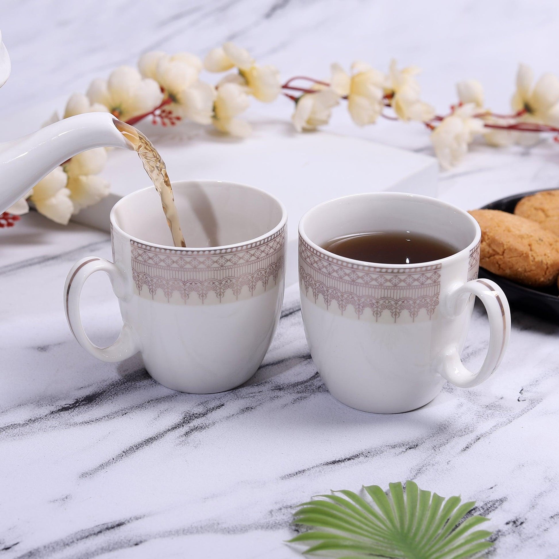 High Quality Symmetric Pattern Mug Set Suitable for Green Tea, Coffee, and Tea ( Set of 6 ) - Amora Crockery