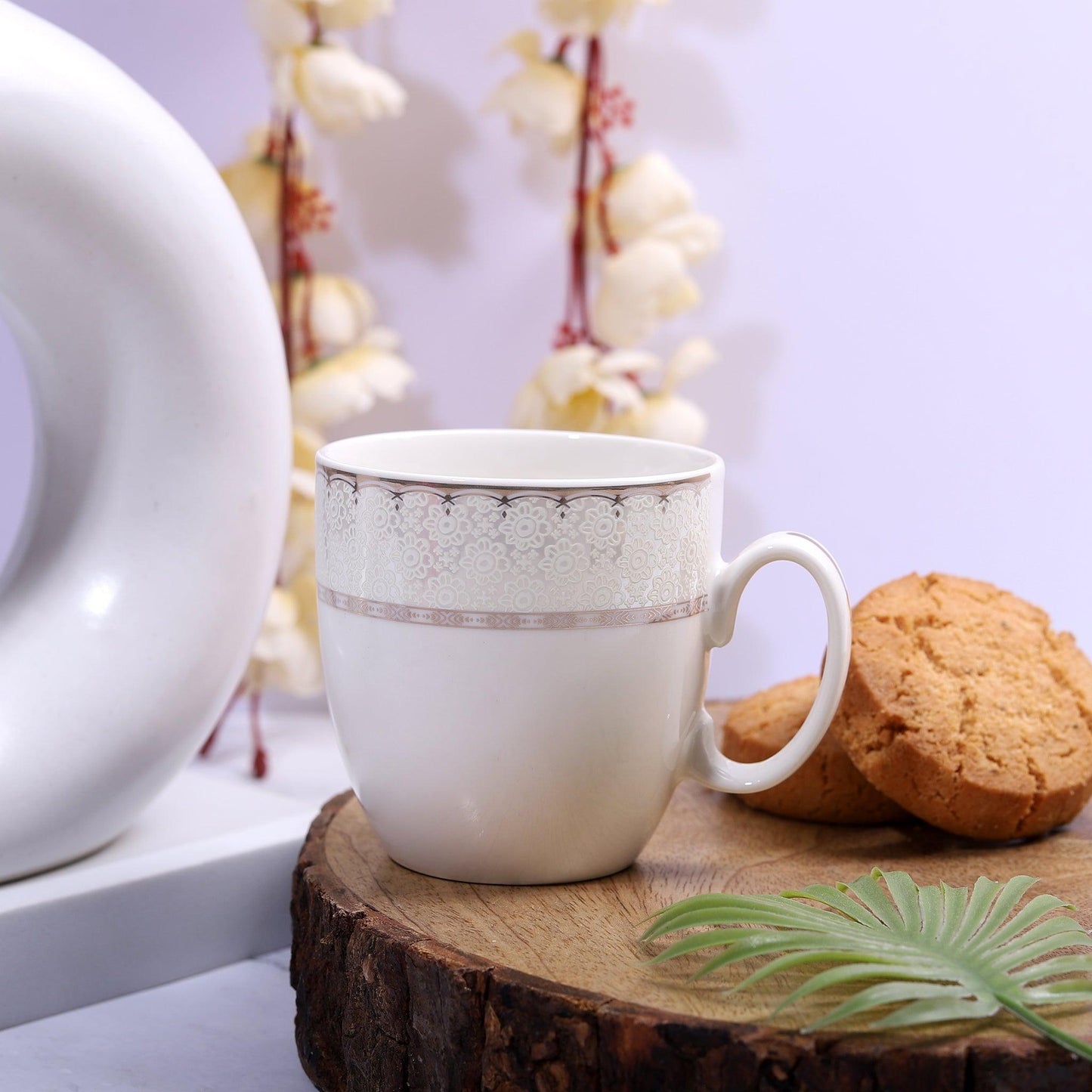 Opaline Silver Mug Set with Flower Pattern ( Set of 6 ) - Amora Crockery