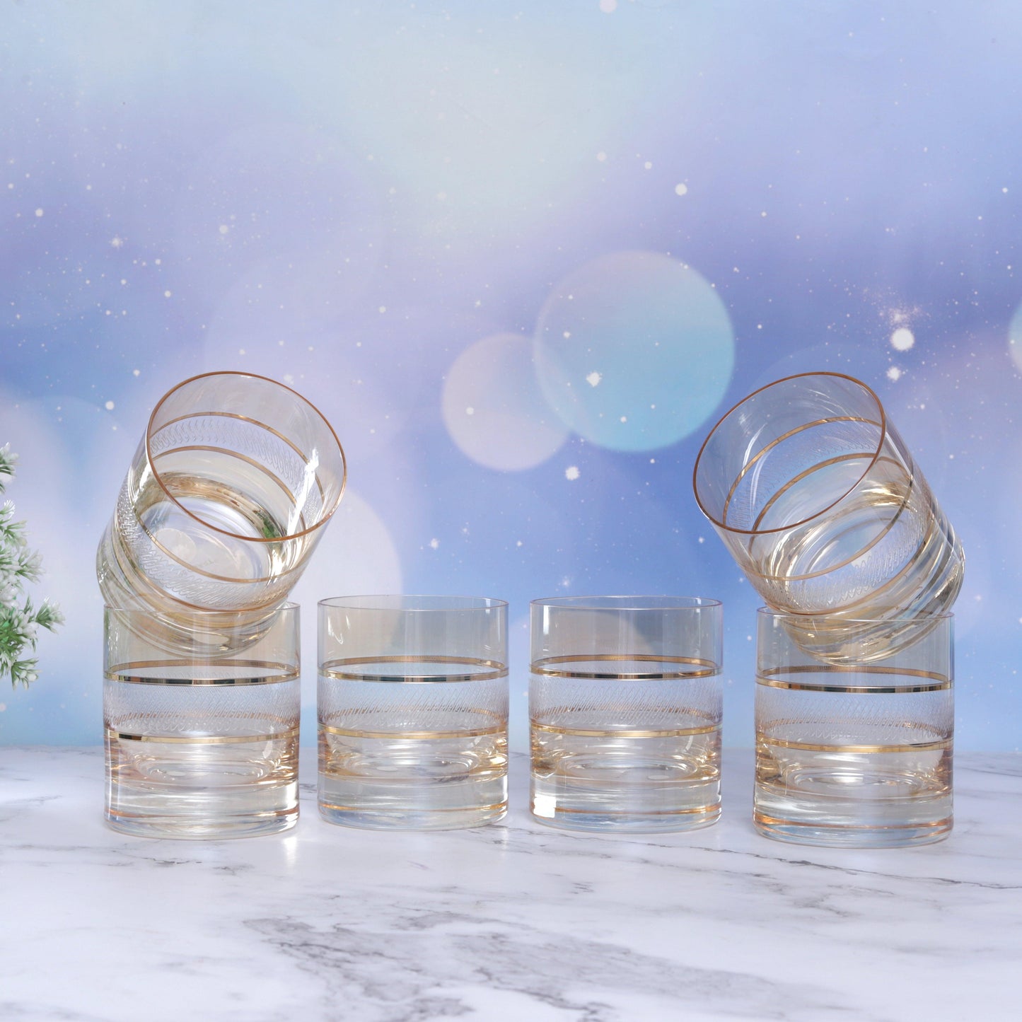 Short Drinking Whiskey Glasses in Mable Gold Honey ( Set of 6 ) - Amora Crockery