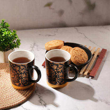 Symmetrical Floral Print with Gold Base for Green Tea and Coffee Lovers ( Set of 2 ) - Amora Crockery