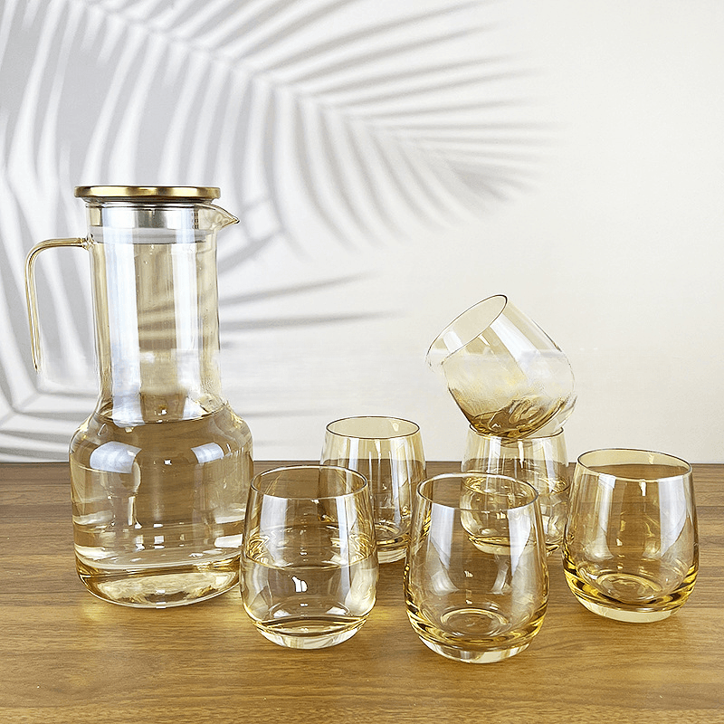 Amber Color Juice Jug Set with 6 Glasses