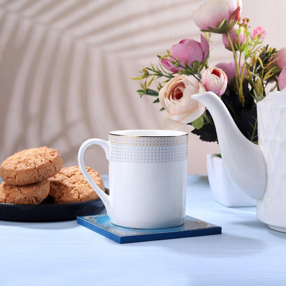 Handmade Minimalist Checked Ivory Mugs for Tea and Coffee from Japan (Set of 6) - Amora Crockery