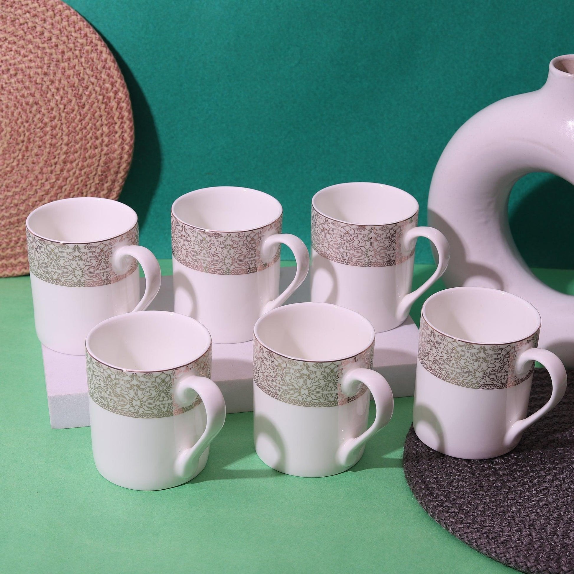 Japanese Mughal Grey Vintage Design Cup ( Set of 6 ) - Amora Crockery